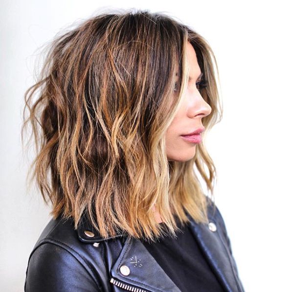 Shoulder Layered Lob With Blonde Highlights — Winter Haircuts for Thick Hair