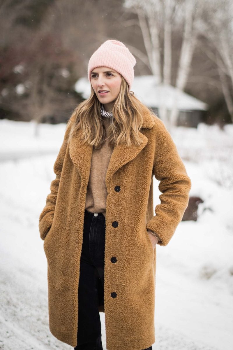 Cozy Camel Teddy Coat with Pink Beanie Cozy Camel Teddy Coat with Pink Beanie β Cold Weather Outfits