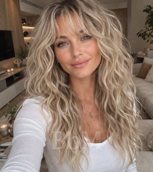 Voluminous Ash Blonde Shag With Bangs Voluminous Ash Blonde Shag With Bangs β Winter Haircuts for Wavy Hair