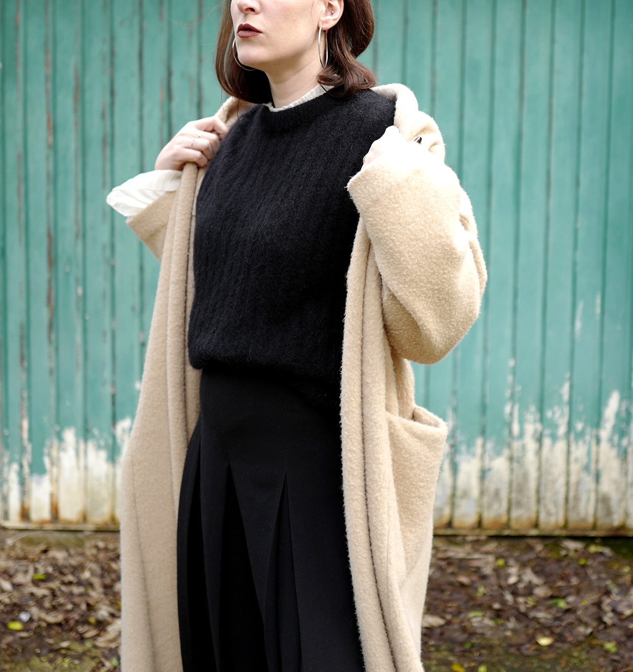 Textured Sophistication: Cream Coat Over Black Knit Textured Sophistication: Cream Coat Over Black Knit β Fall to Winter Outfits