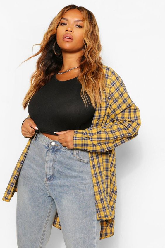 Casual Plaid Shirt Layered Over a Ribbed Tank and Jeans — Winter Outfits for Curvy Women