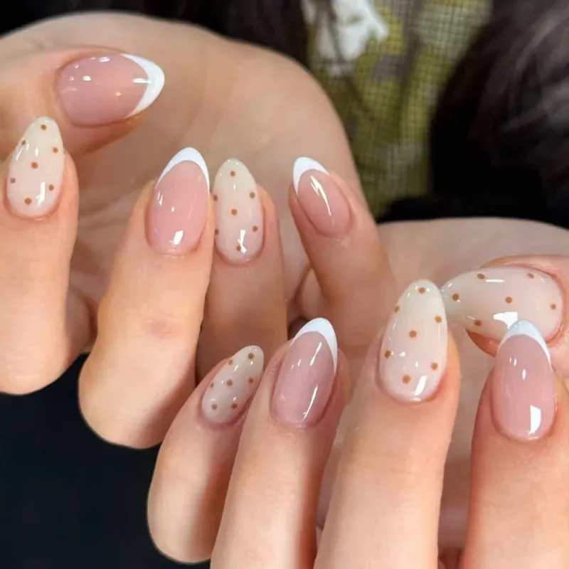 Sheer Pink Polka Dot French Tip Oval Nails Sheer Pink Polka Dot French Tip Oval Nails β Winter Oval Nails