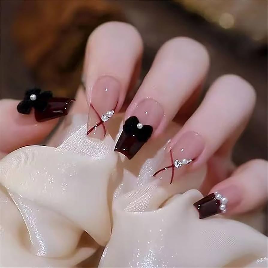Velvet Bow Detail Coffin Nails Velvet Bow Detail Coffin Nails β Winter Coffin Nails