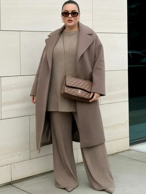 Monochromatic Taupe Knit Set with Wool Coat Monochromatic Taupe Knit Set with Wool Coat β Comfy Winter Outfits