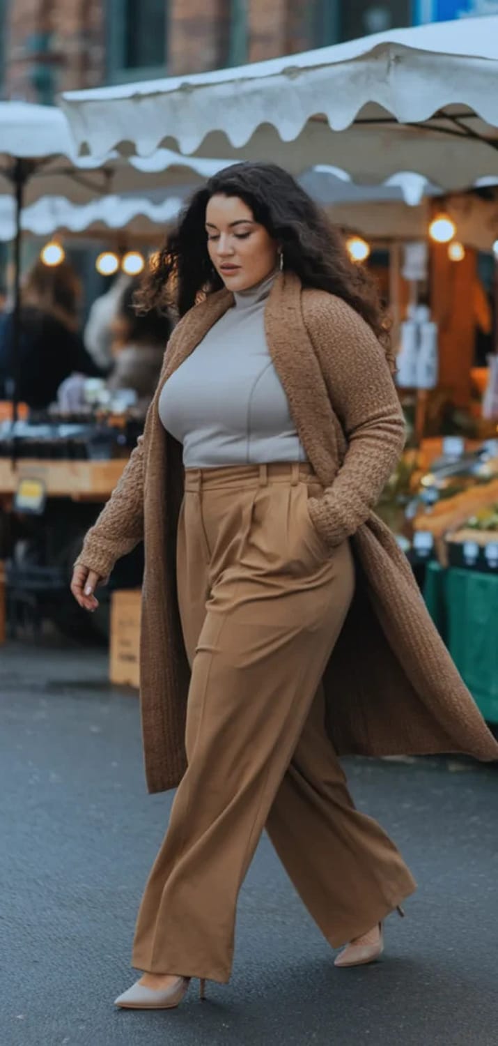 Cozy Knitwear Ensemble with Wide-Leg Trousers — Winter Outfits