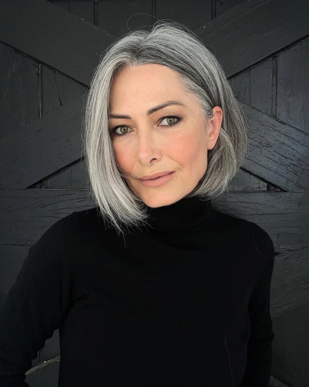 beautiful and trendy haircuts for women over 50 2027 Silver Long Bob With a Clean Center Part