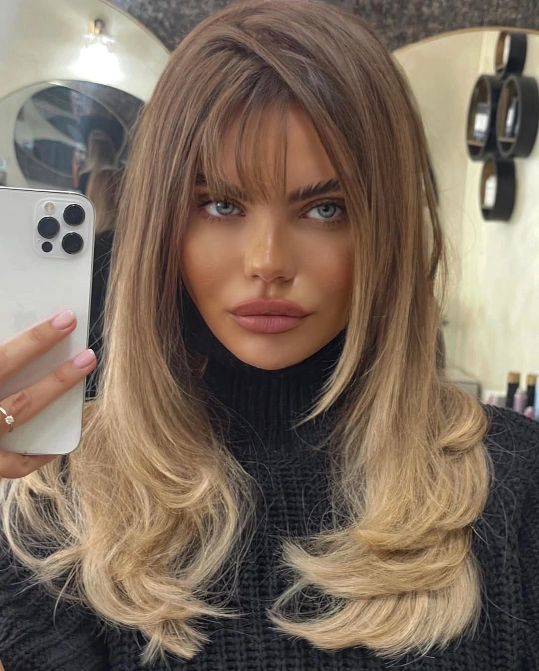 beautiful blonde winter hair color ideas Honey Blonde with Airy Bangs
