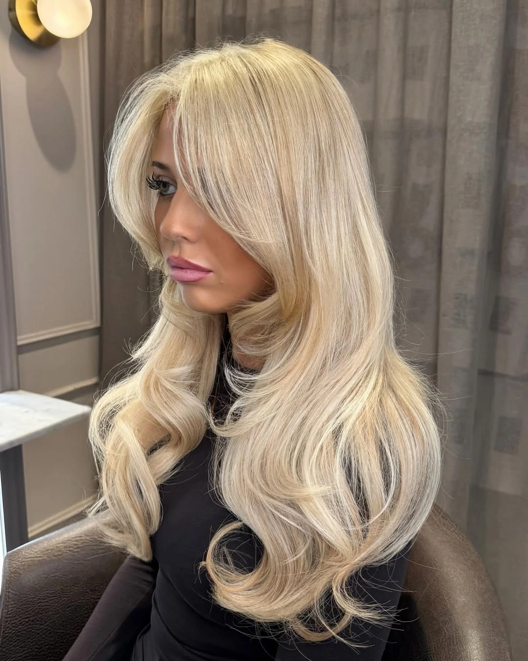 beautiful blonde winter hair color ideas Vanilla Blonde with Face Framing Layers