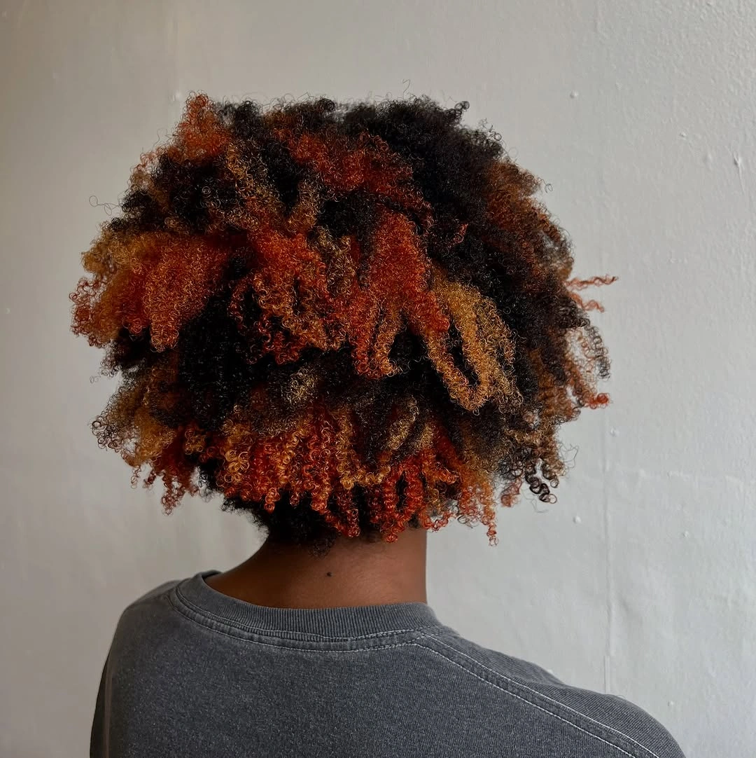 beautiful winter hair color for black women Short Curly Color With Copper and Golden Dimension