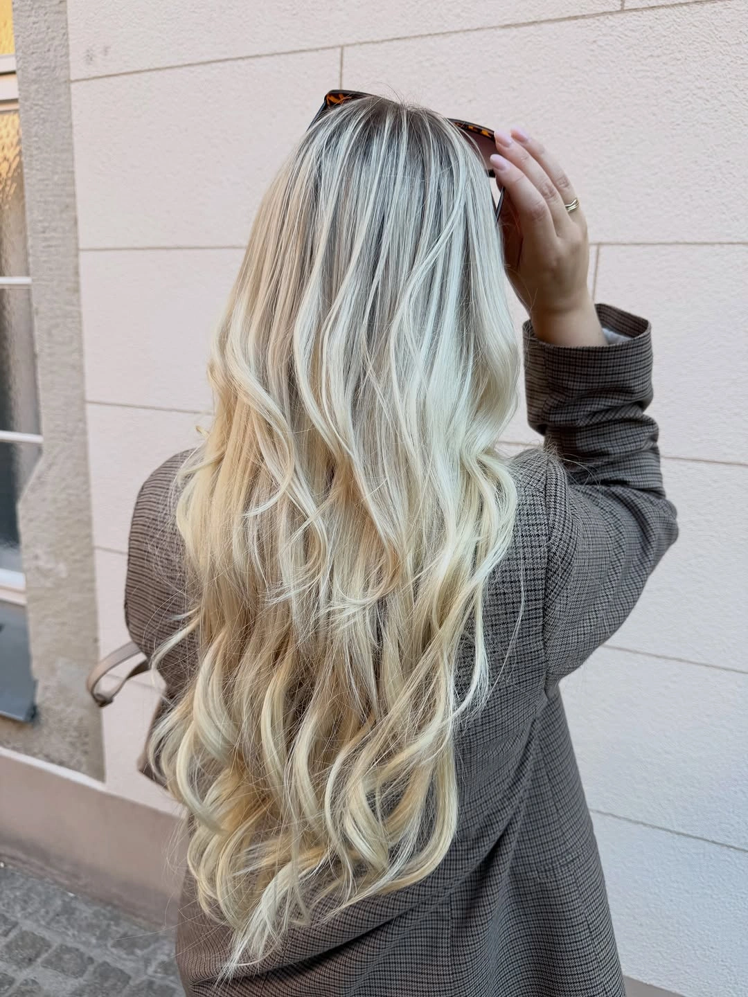 blond balayage dye Cool Blonde Ribbons With Natural Root Contrast