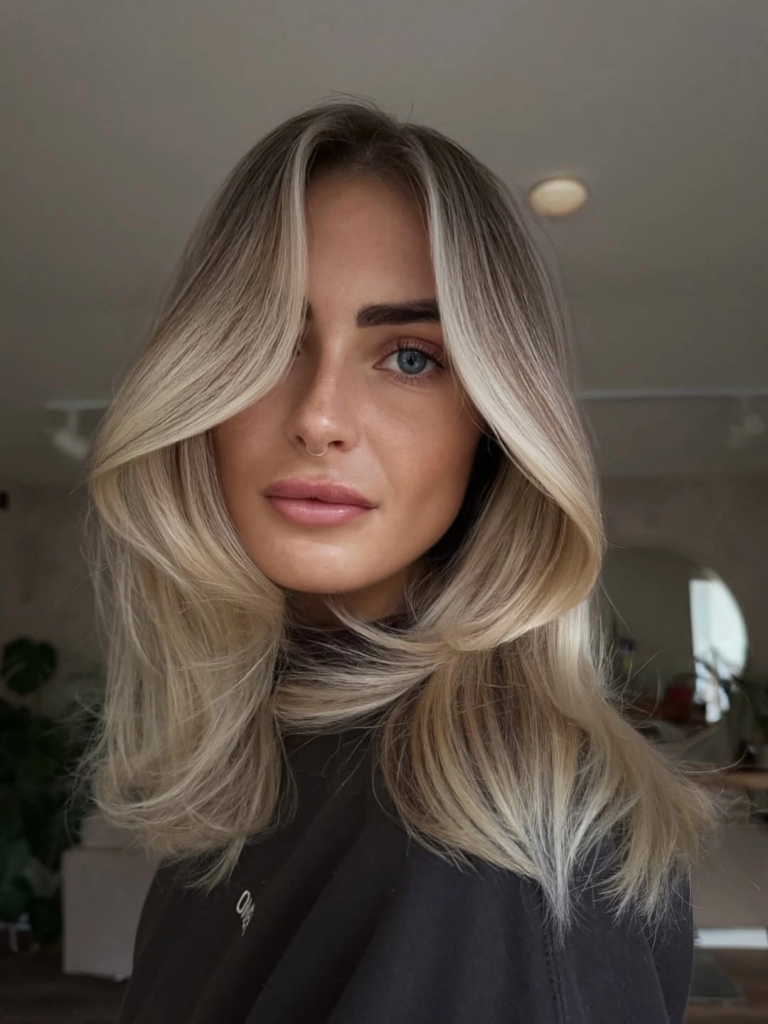 blond balayage dye Soft Beige Blonde With Face Framing Layers