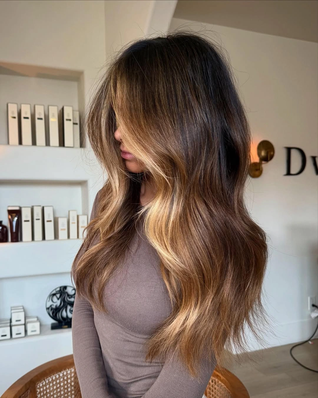 bronde balayage dye Warm Caramel Bronde With Long Layers