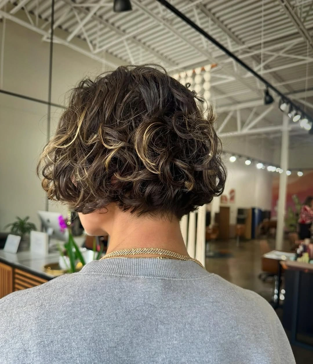 chic curly bob hair Brunette Curls With Golden Highlights