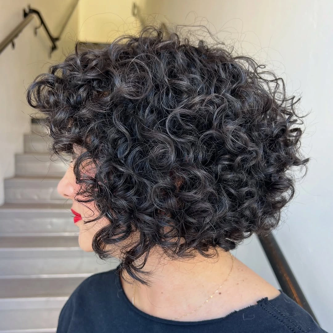 chic curly bob hair Glossy Black Curls With Soft Face Framing