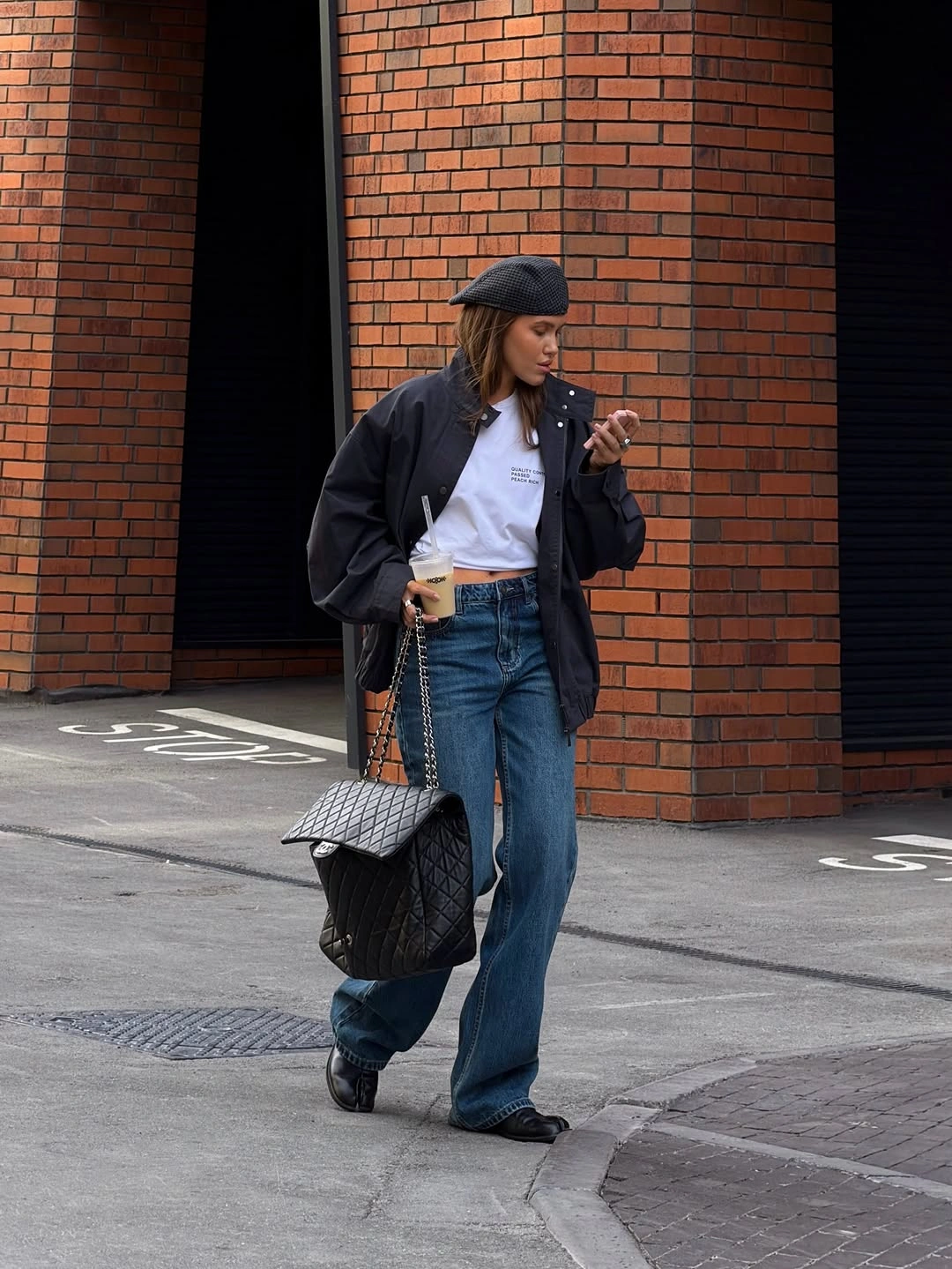 chic early winter outfits - Black Jacket and Wide Leg Jeans for Everyday Style