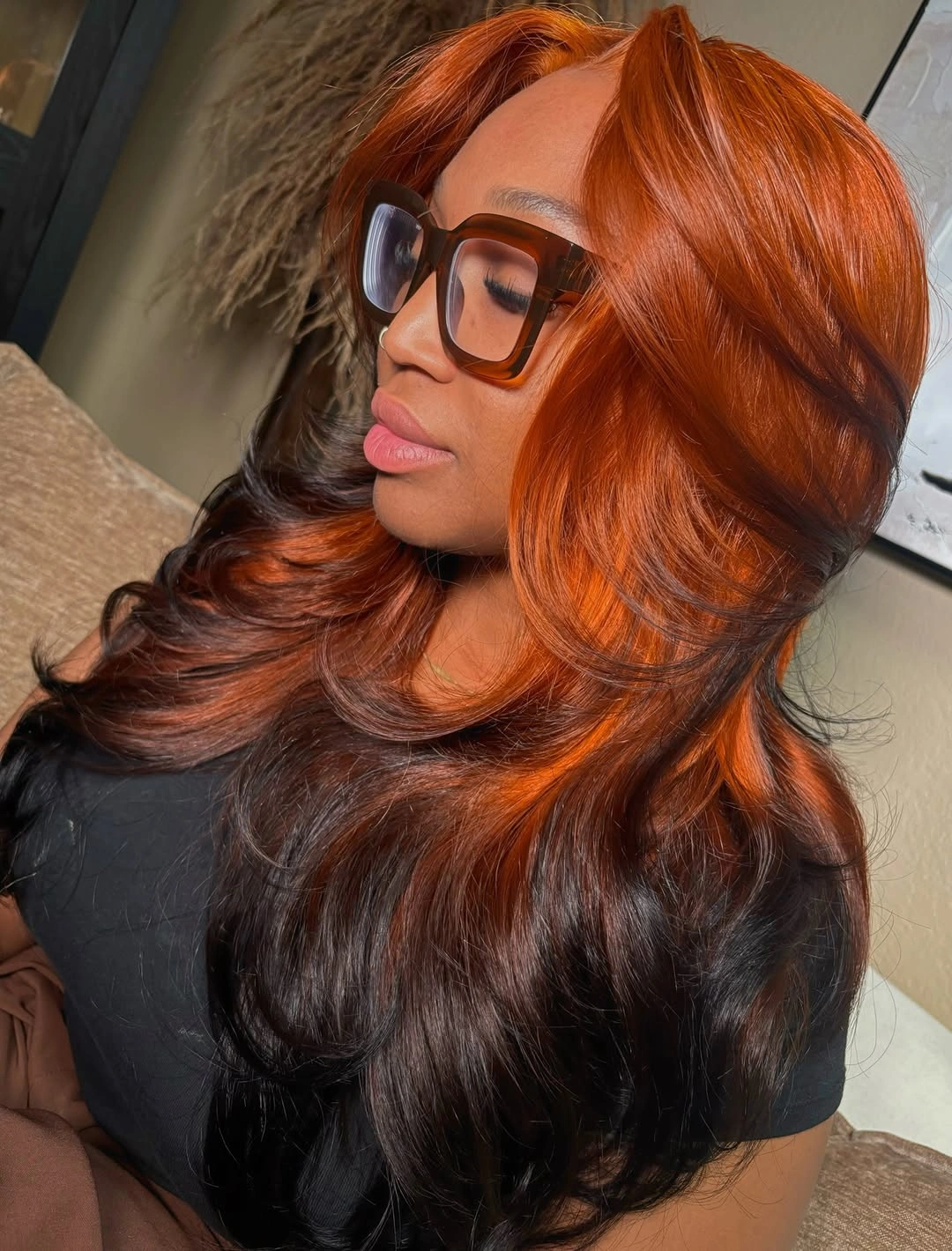 chic hairstyle ideas for black women 2027 Glossy Copper Waves With Retro Volume