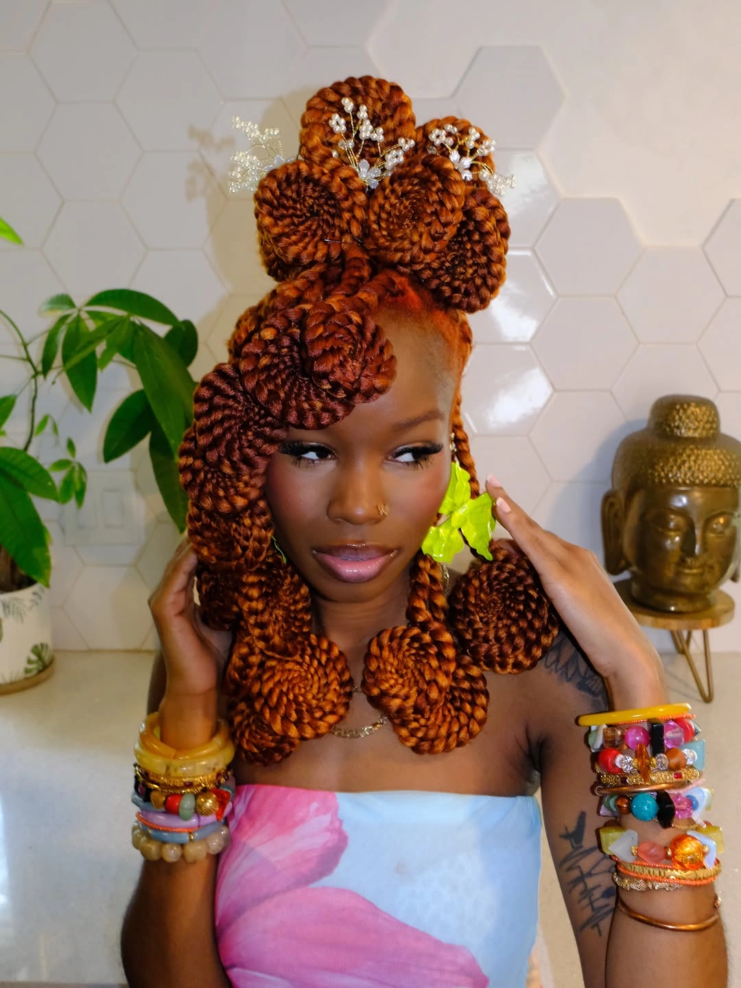 chic hairstyle ideas for black women 2027 Sculptural Copper Braided Updo