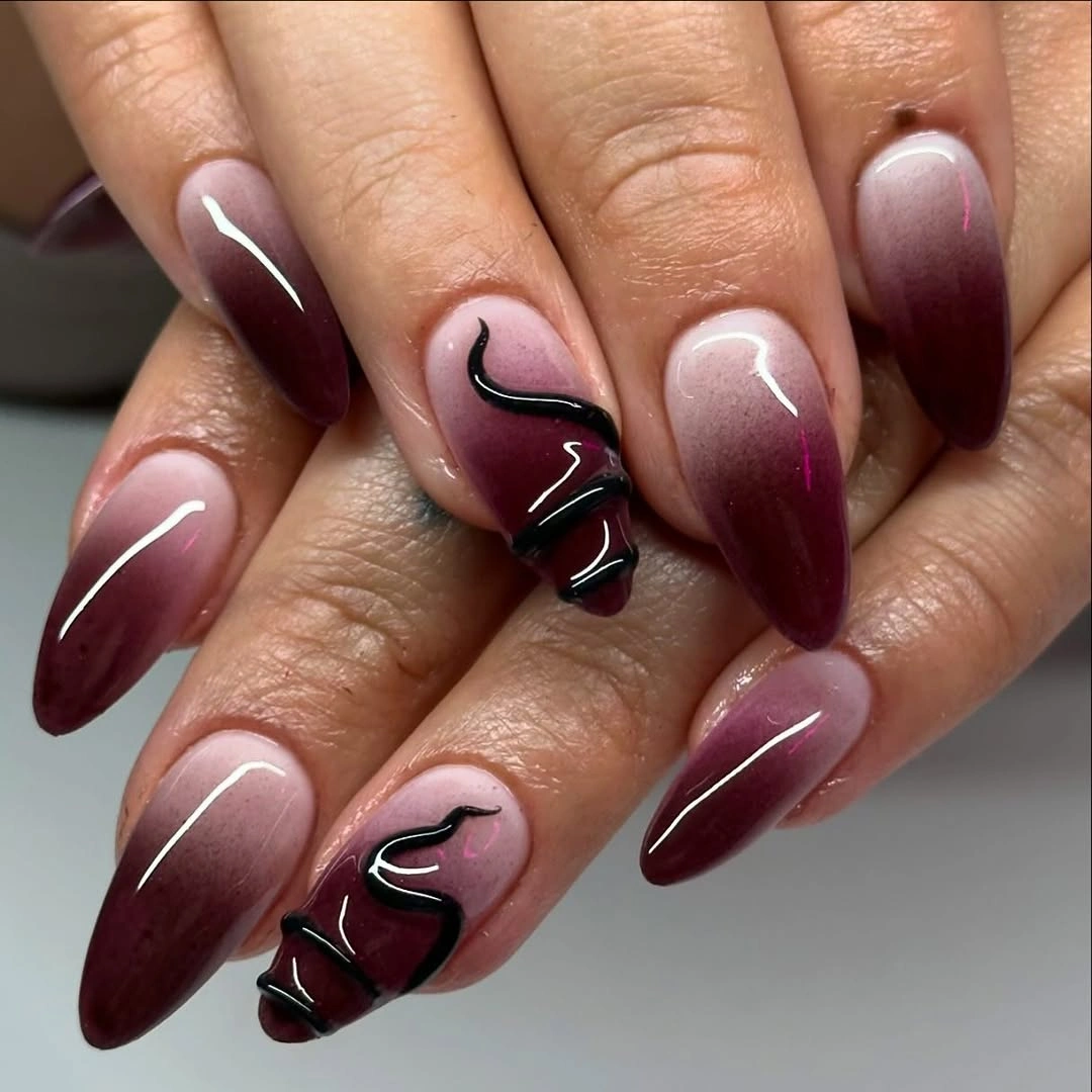 Chic November Nails Ideas 2026 Berry Ombre Almond Nails