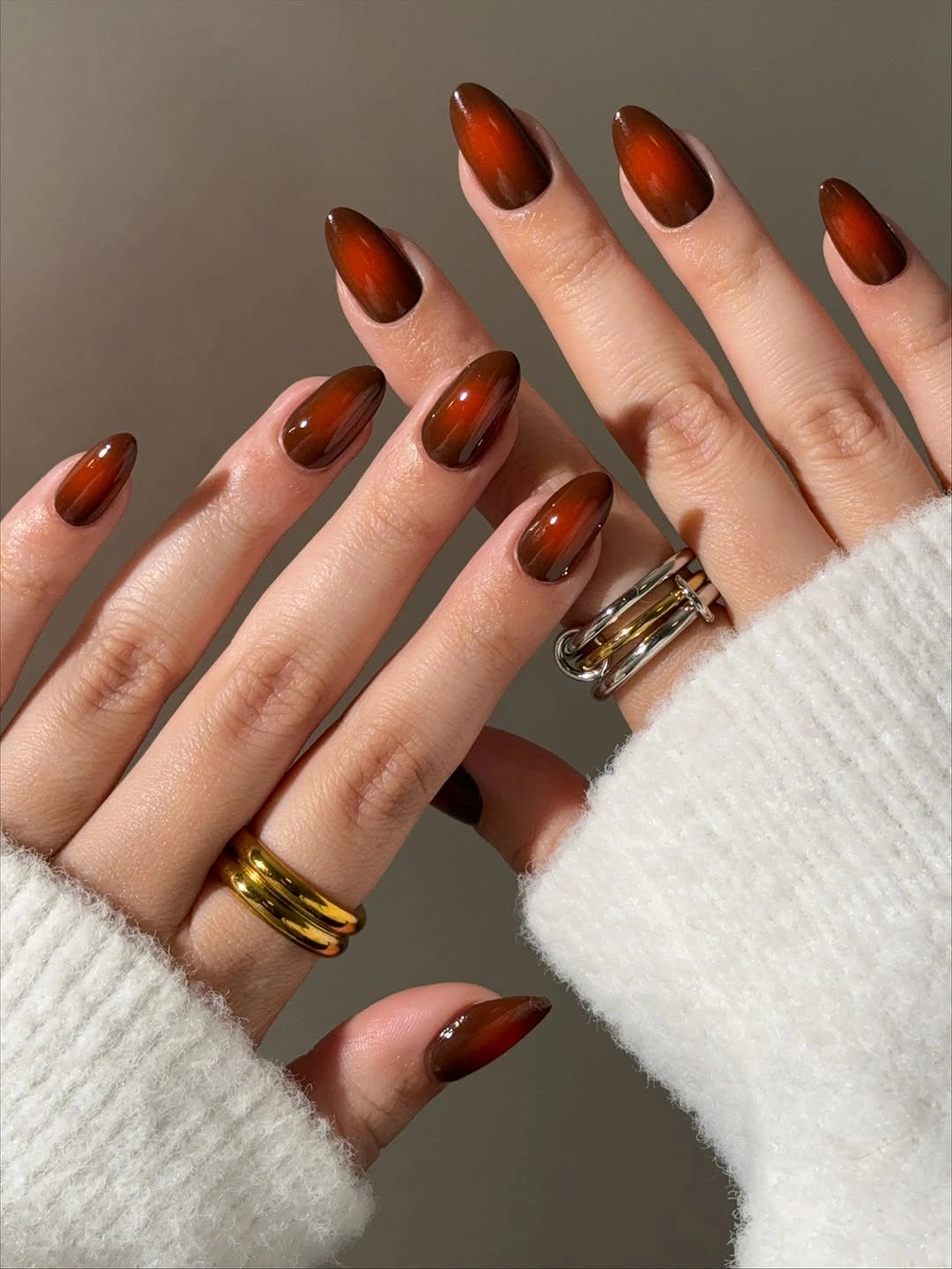 chic november nails ideas 2026 Amber Cat Eye Nails for a Cozy November Mood