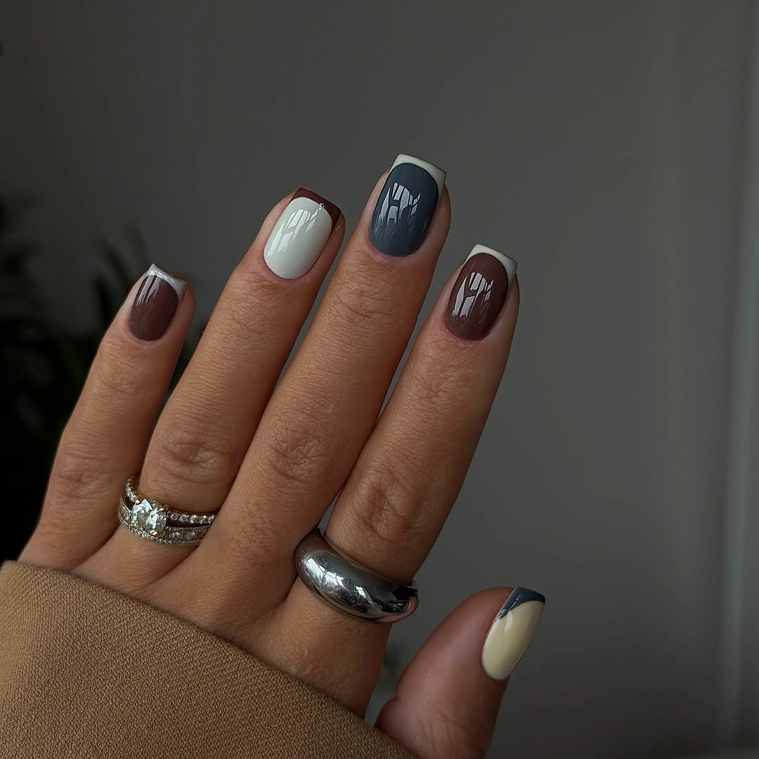 Chic November Nails Ideas 2026 Moody French Chrome Short Square Nails