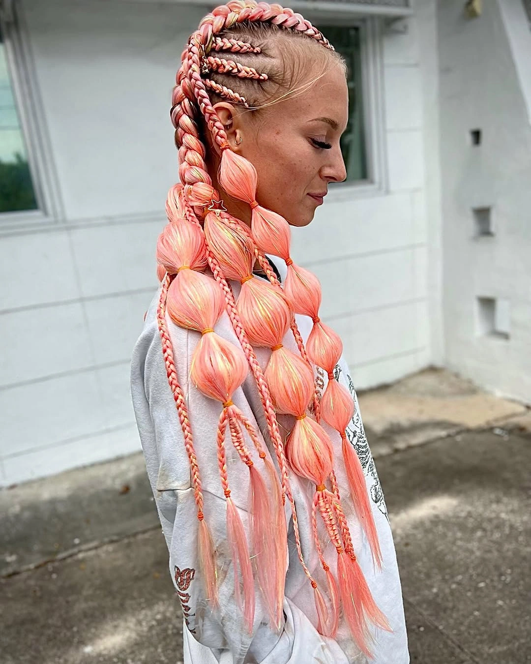 colorful braids for women Peach Bubble Braids With Playful Texture
