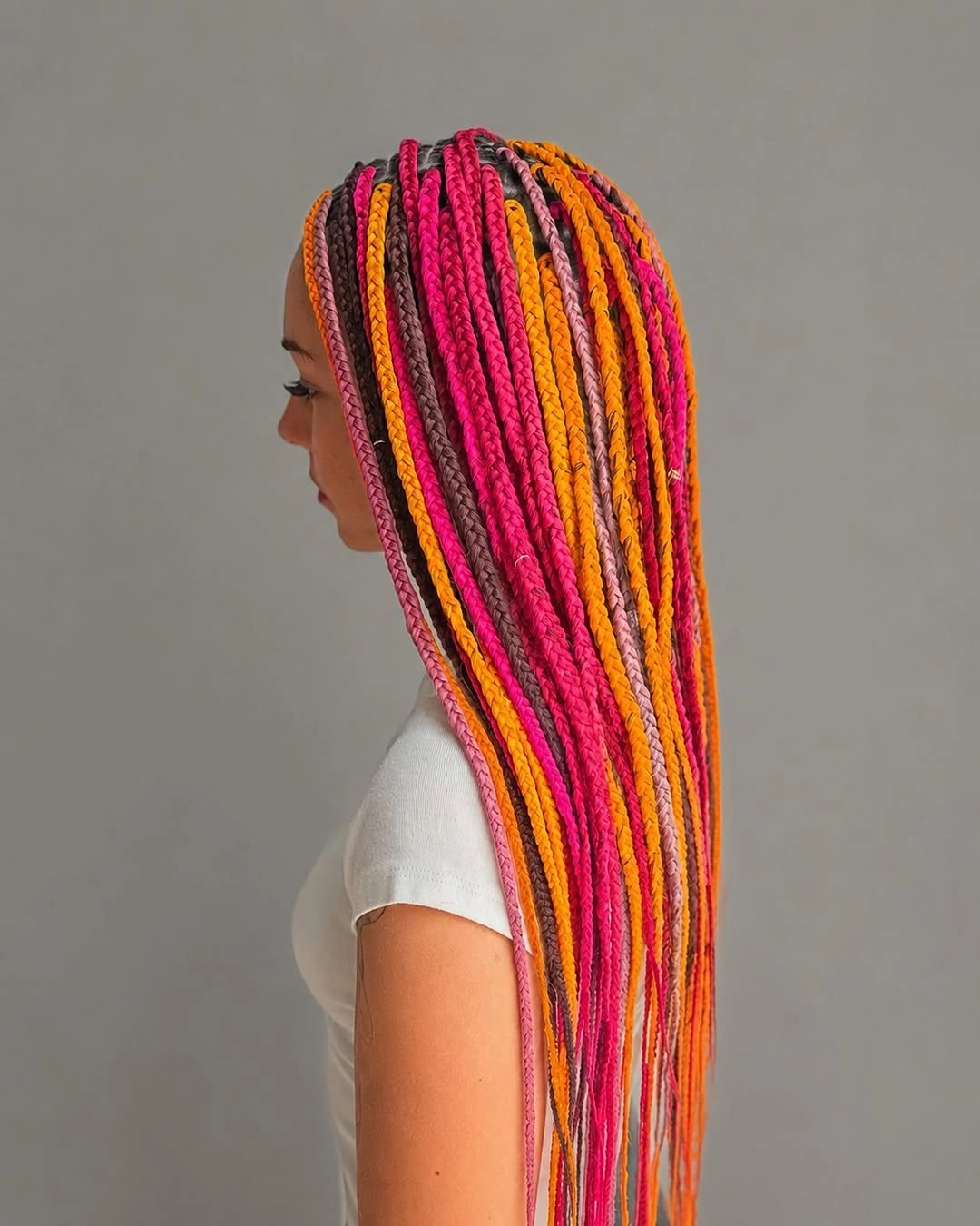 colorful braids for women Pink and Orange Long Box Braids
