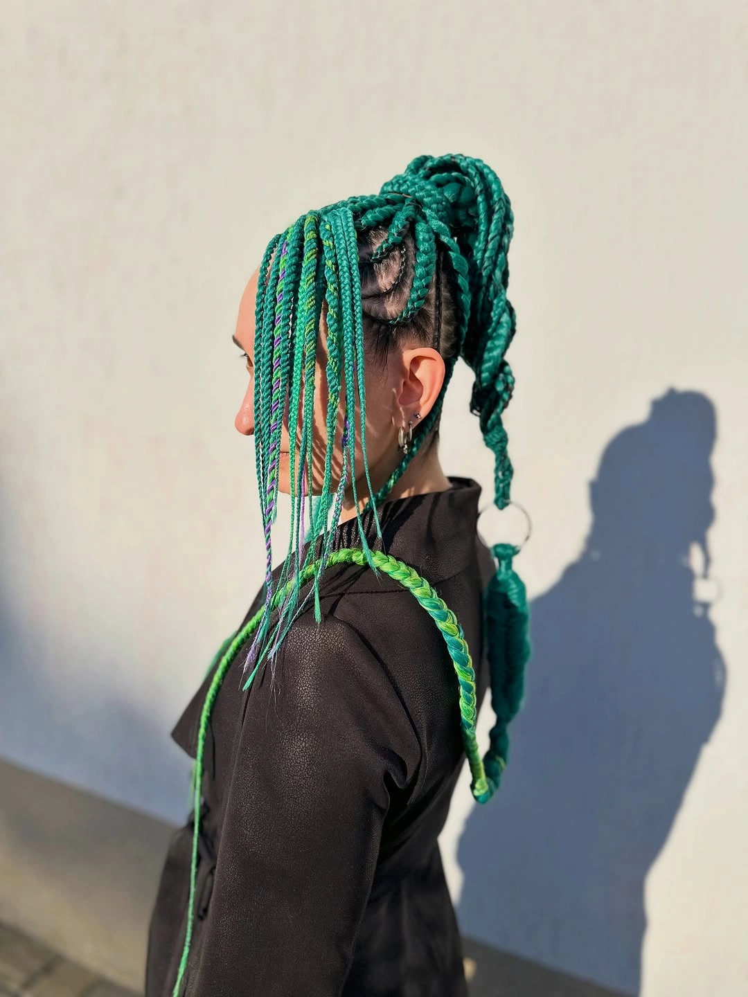 colorful braids for women Emerald Green Braids With a Sculptural Ponytail