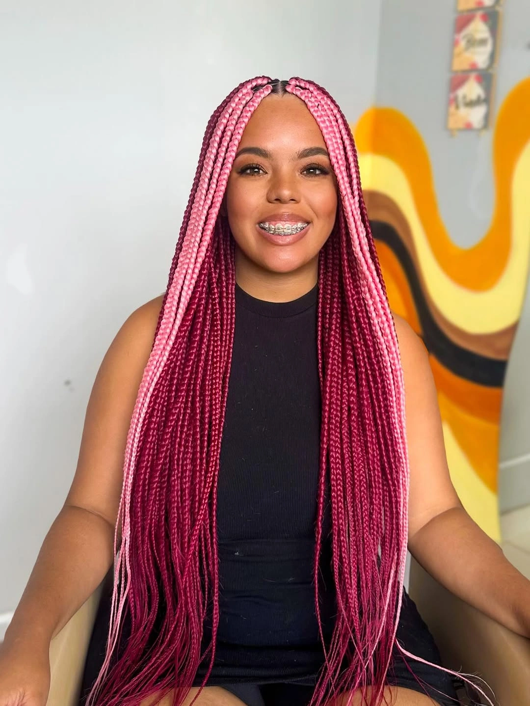colorful braids for women Pink Box Braids With a Deep Berry Base