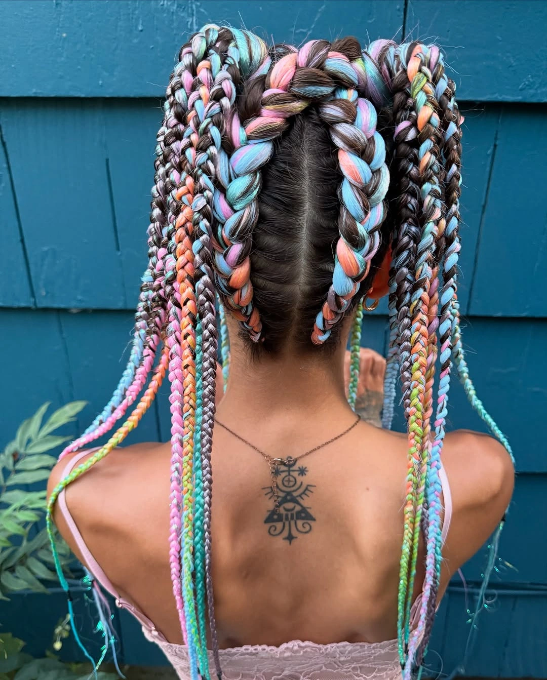 colorful braids for women Pastel Mixed Braids With Black Roots and Soft Contrast