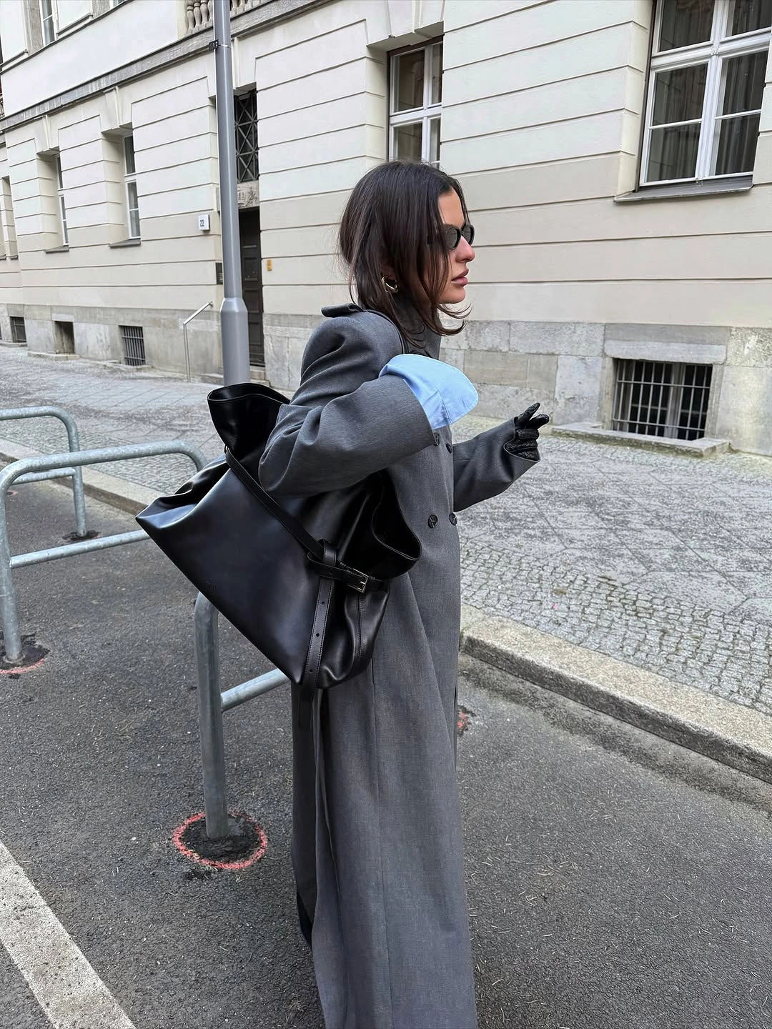 cozy late fall outfits for women Gray Tailoring With a Soft Blue Accent