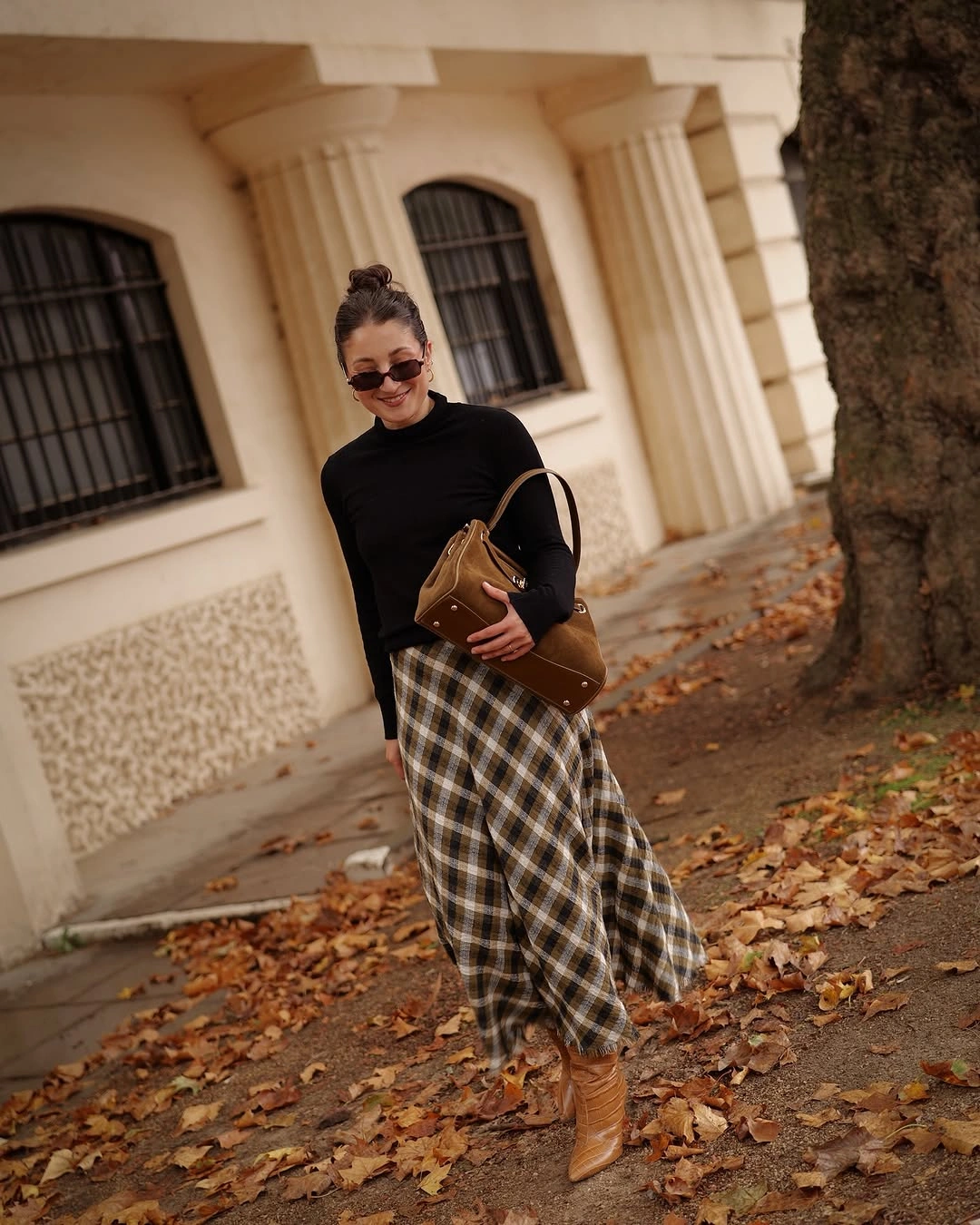 cozy late fall outfits for women A Plaid Midi Skirt With a Quiet Parisian Mood