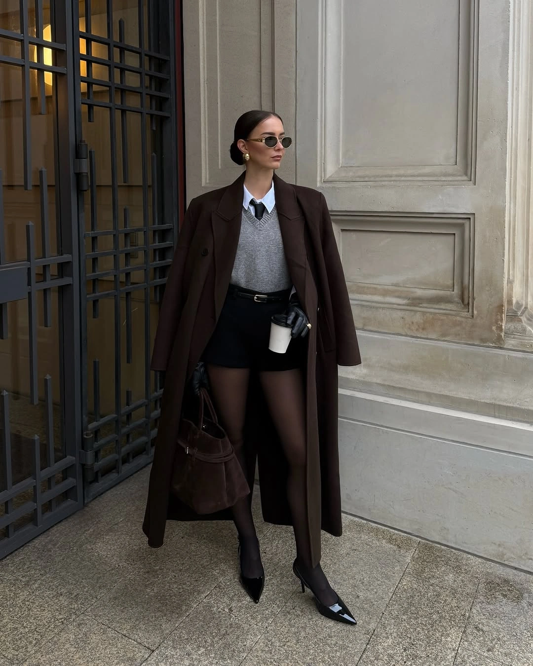 cozy late fall outfits for women Chocolate Tailoring With a Preppy Twist