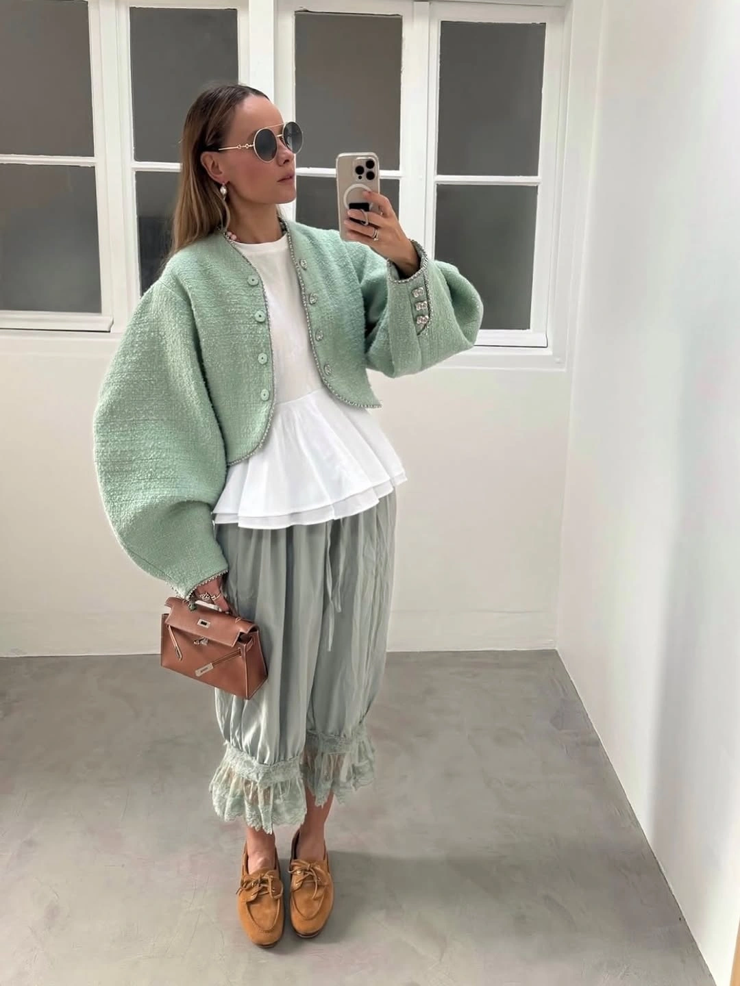 cozy november outfits ideas 2026 Mint Cardigan and Soft Layers for a Pretty November Mood