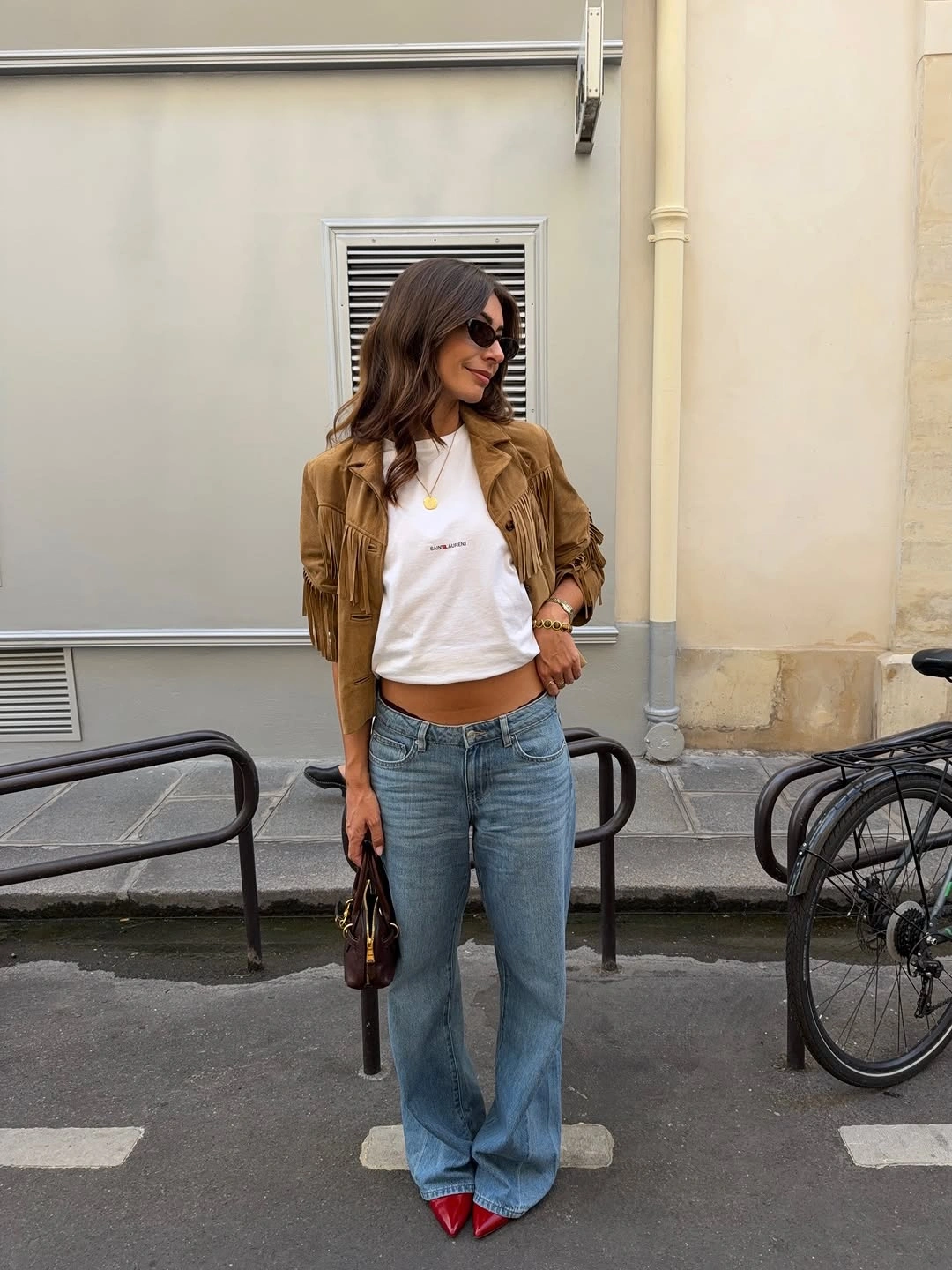 cozy november outfits ideas 2026 Fringe Jacket and Wide Jeans for Relaxed November Style