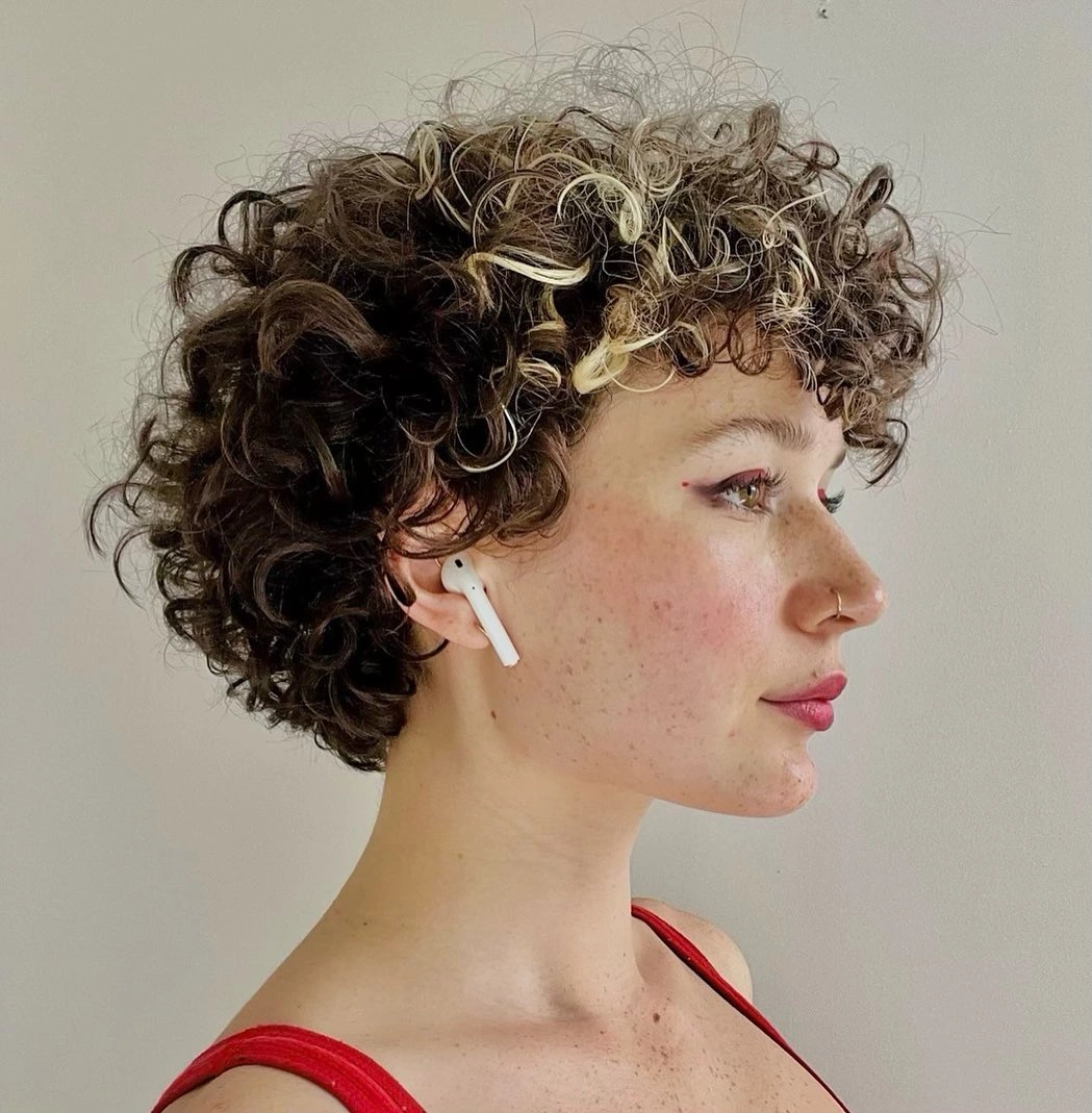 curly pixies haircut Curly Pixie With Golden Highlights