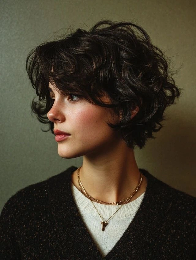 curly pixies haircut Voluminous Brunette Curly Pixie