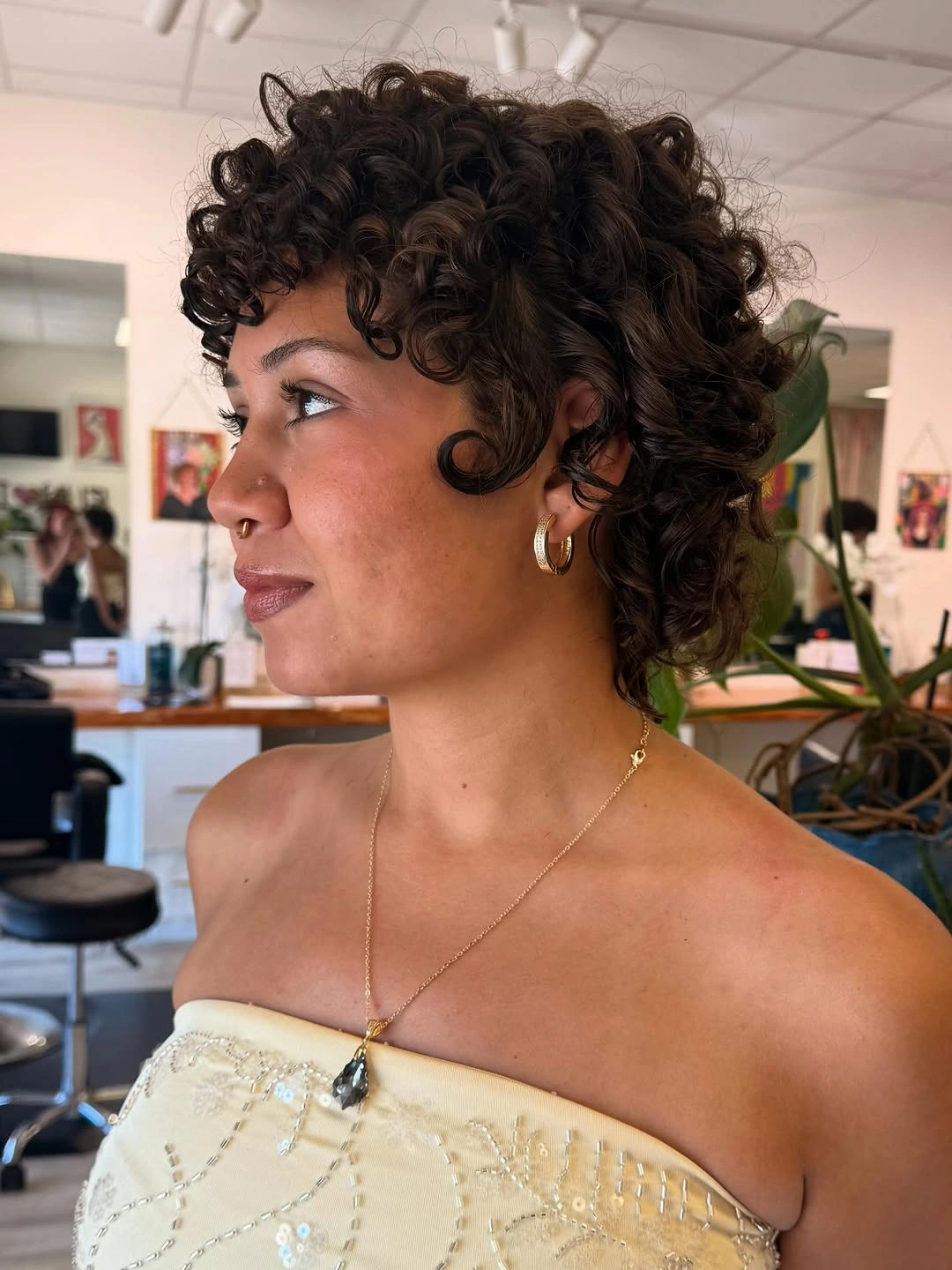 curly pixies haircut Longer Brown Curly Pixie With Defined Ringlets