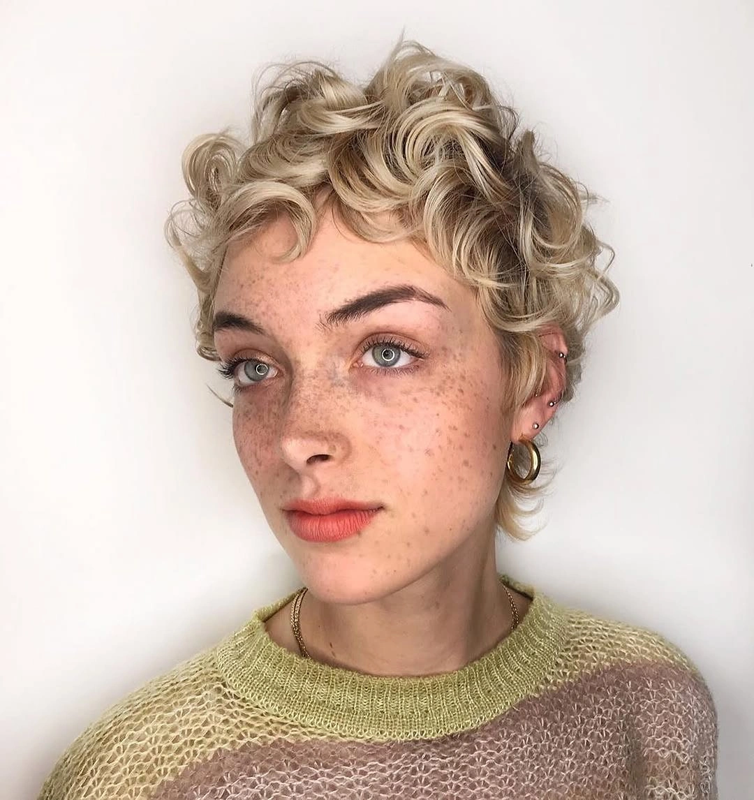 curly pixies haircut Platinum Ringlet Pixie With Soft Layers