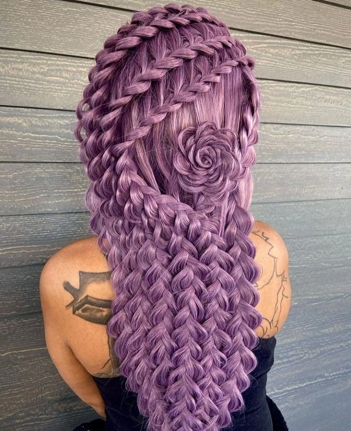 cute braid hairstyle for women Lavender Braids With a Floral Accent