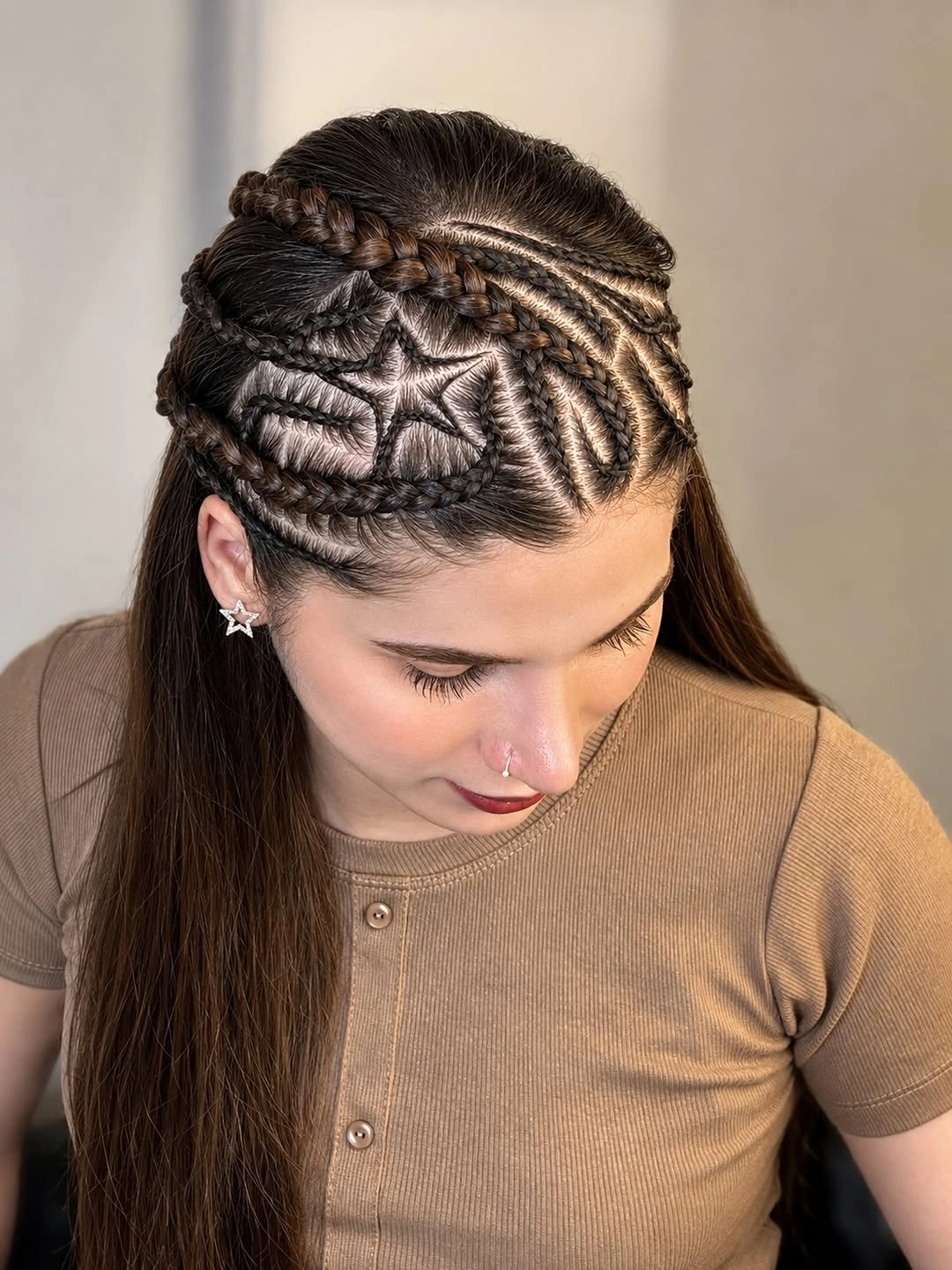 cute braid hairstyle for women Star Pattern Braids With Sleek Length