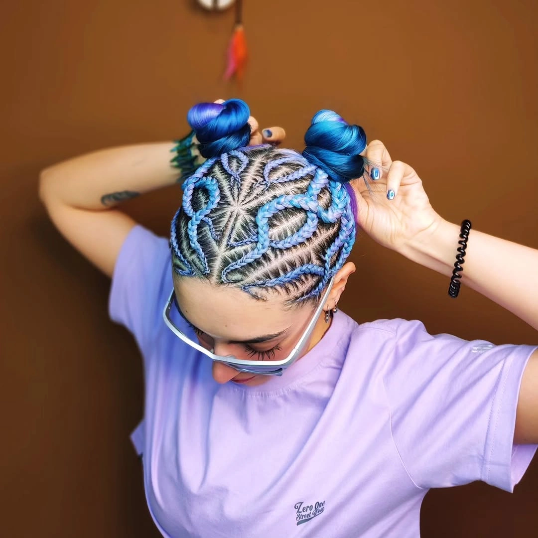 cute braid hairstyle for women Blue Butterfly Braids With Playful Space Buns