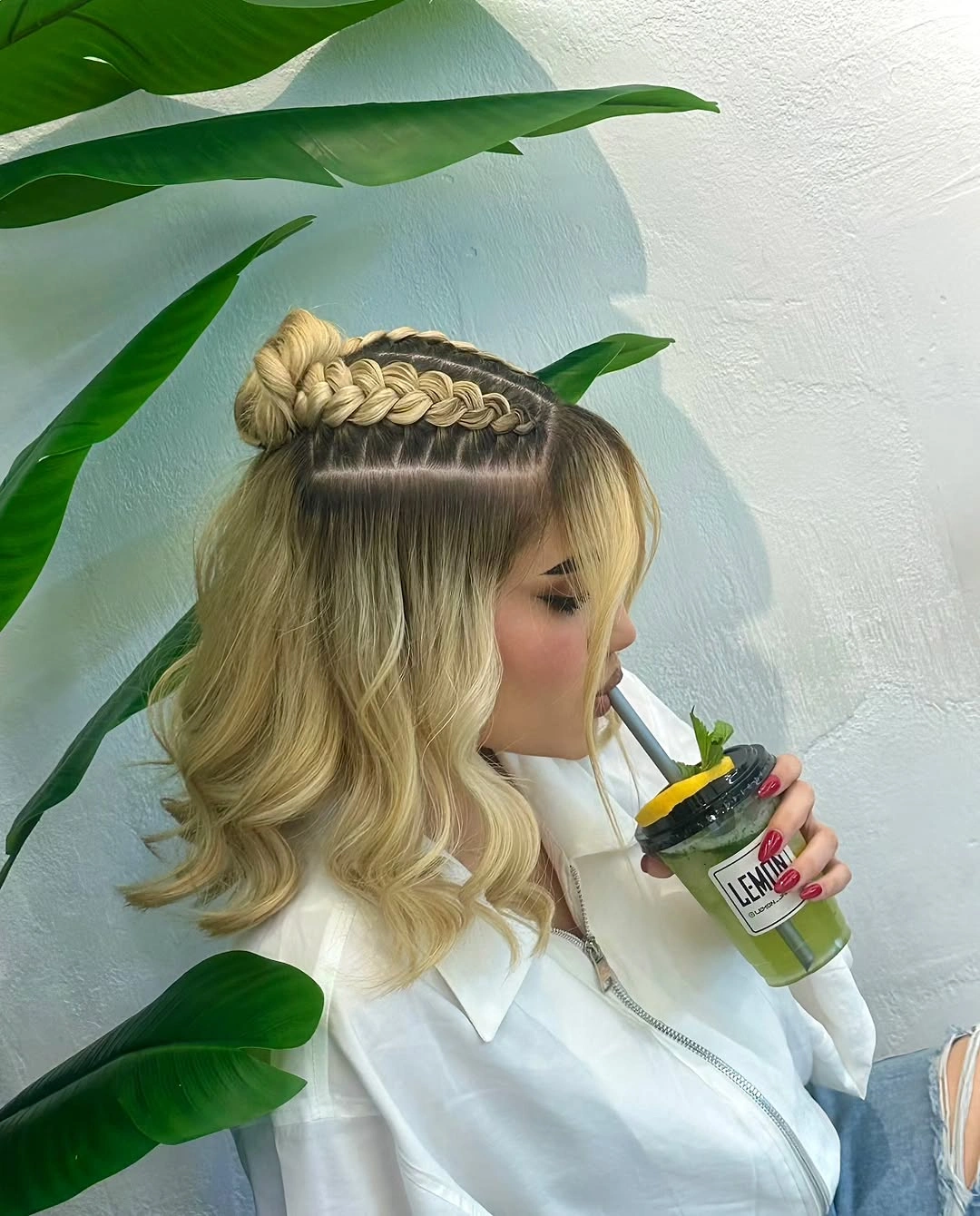 cute braid hairstyle for women Blonde Crown Braid With Soft Waves