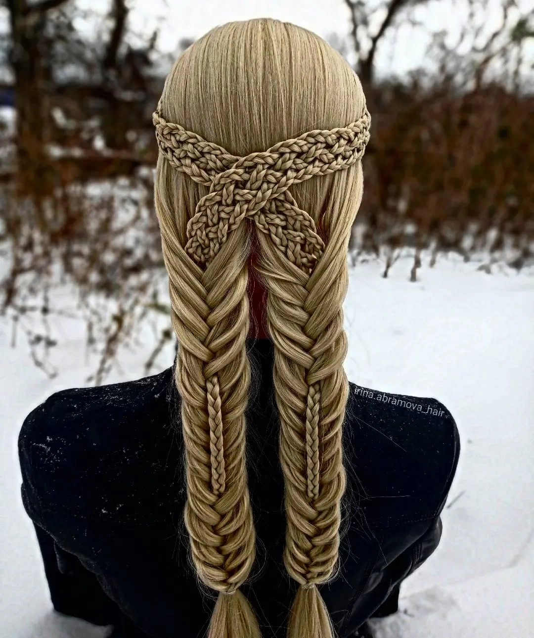 dragon braid for women Double Dragon Braids With Woven Crown