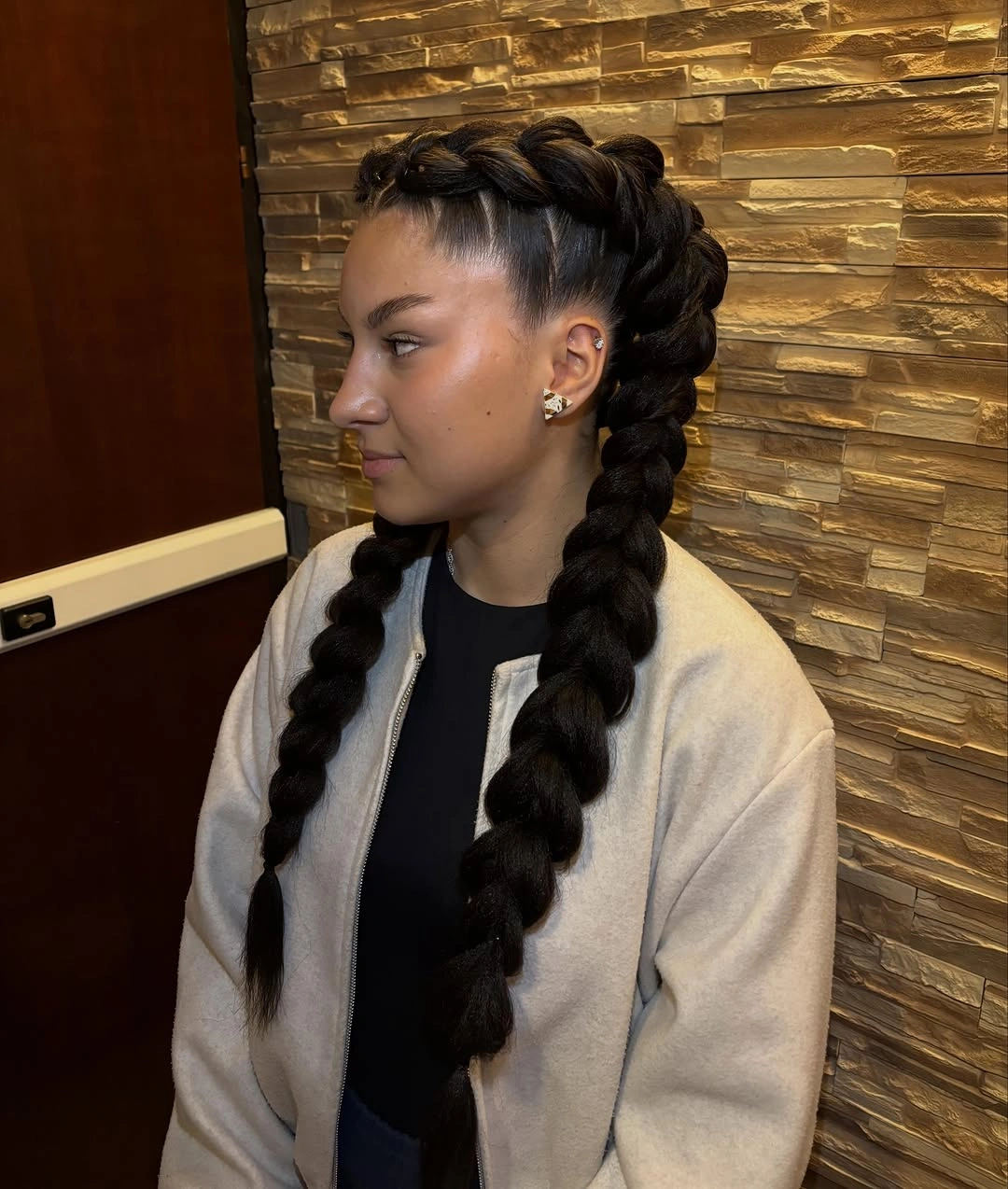 dragon braid for women Black Double Braids With Sculpted Volume