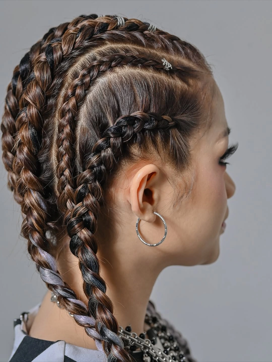 dragon braid for women Layered Brown Braids With Metallic Details