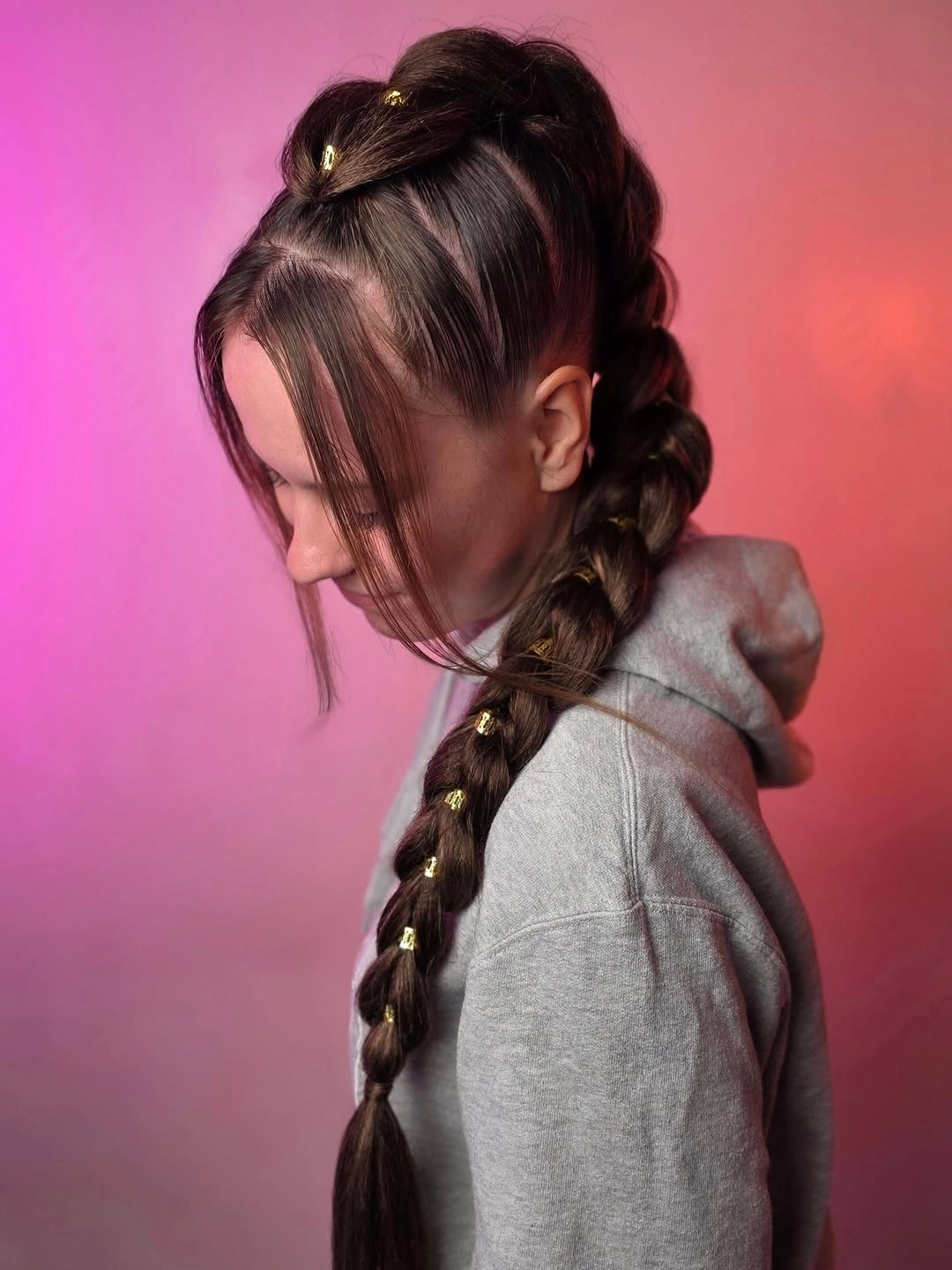 dragon braid for women Long Bubble Braid With Gold Accents