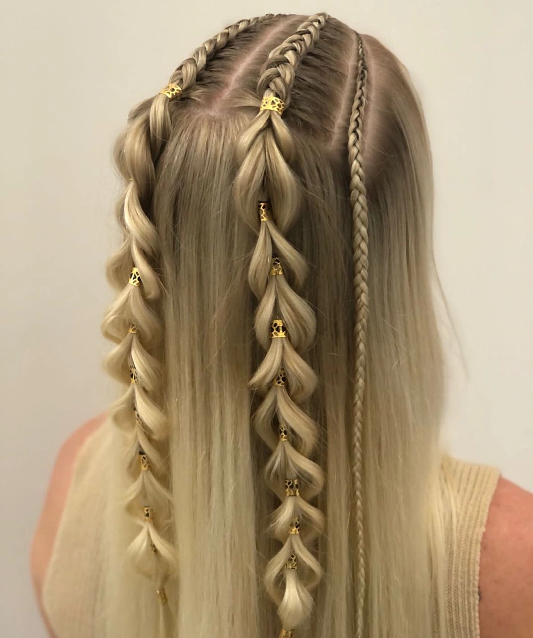 dragon braid for women Long Blonde Braids With Delicate Gold Details