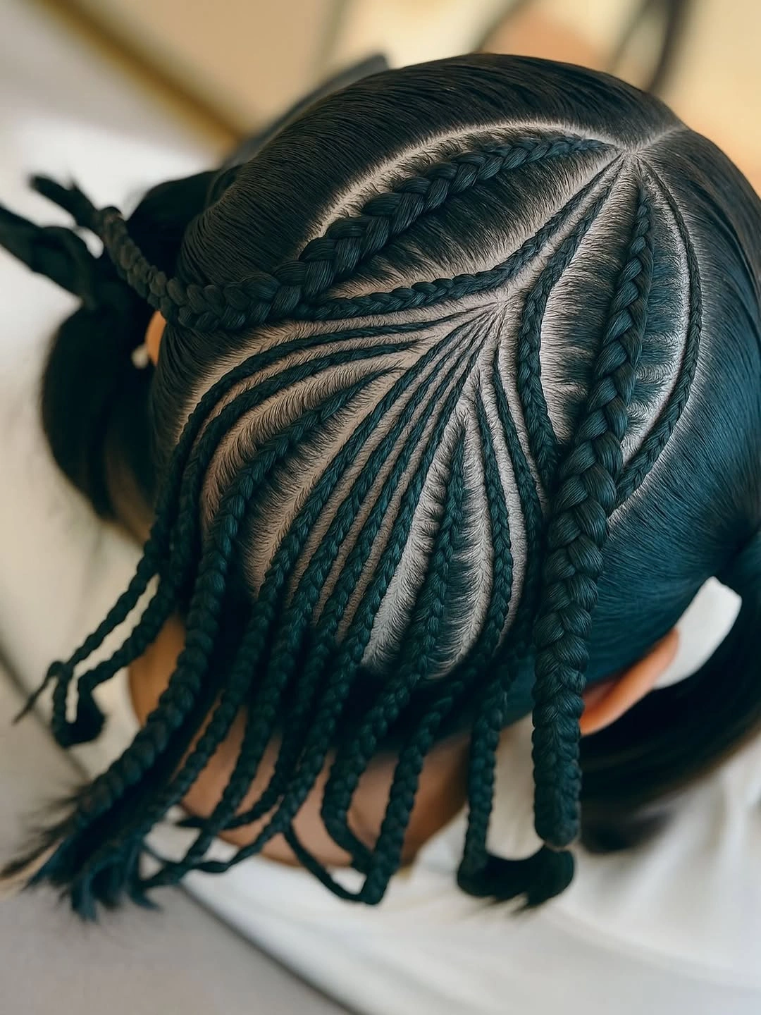 dragon braid for women Graphic Black Cornrows With Fan Shaped Parting