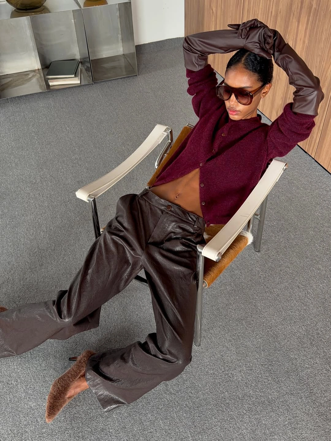 elegant and trendy outfits for women over 30 2027 Burgundy Knitwear Meets Relaxed Leather