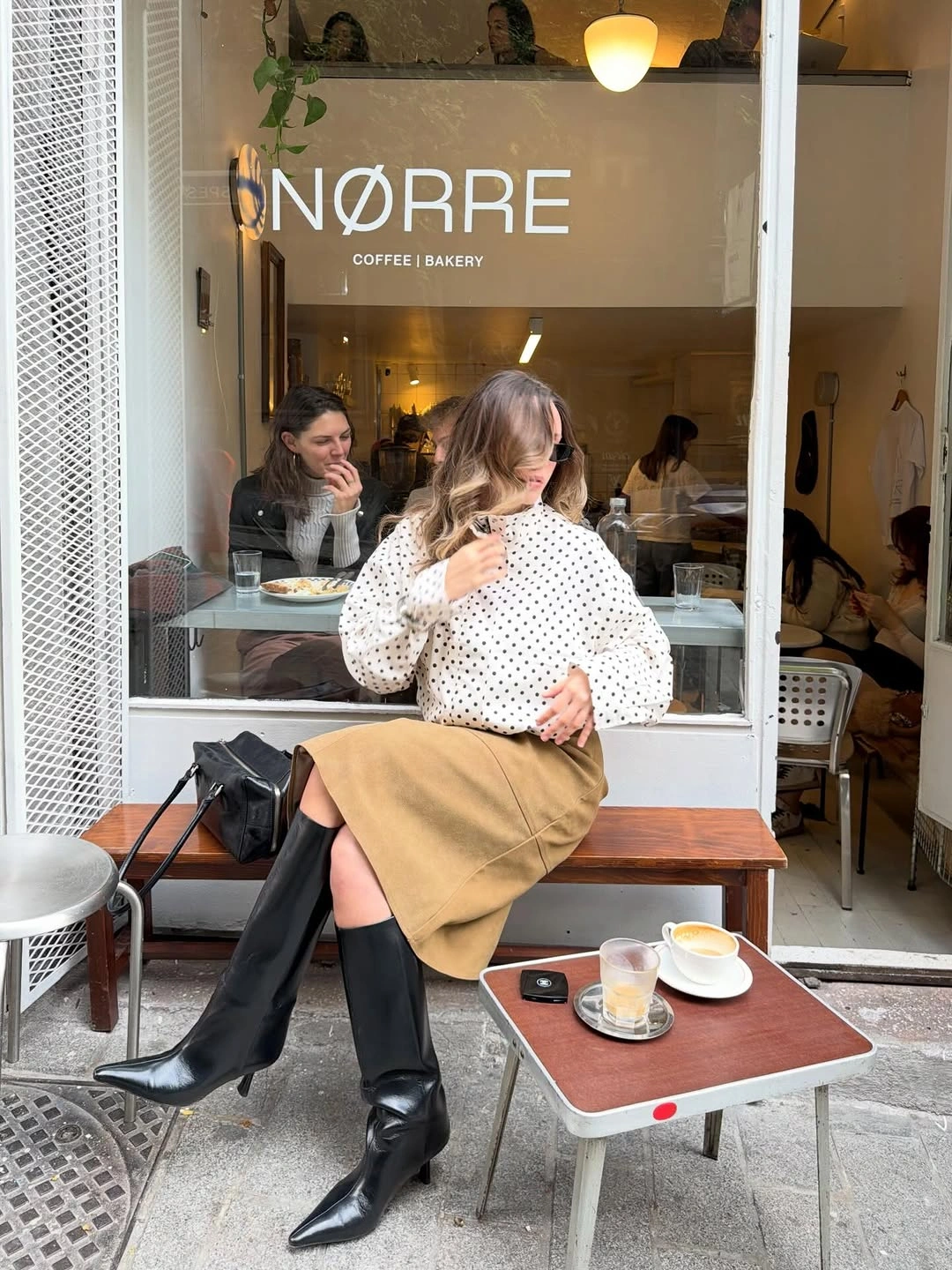 elegant winter skirt outfits for women Polka Dots With a Camel Midi Skirt